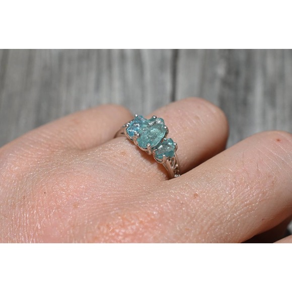 Rough oval aquamarine engagement ring size 3 4 5 6 7 8 9 10 11 12 - Picture 6 of 6
